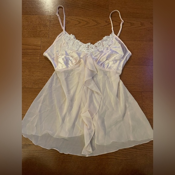 Vintage Dresses & Skirts - Vintage 90s Chiffon Beaded Ruffle Babydoll Slip Dress Large Sheer Coquette Fairy